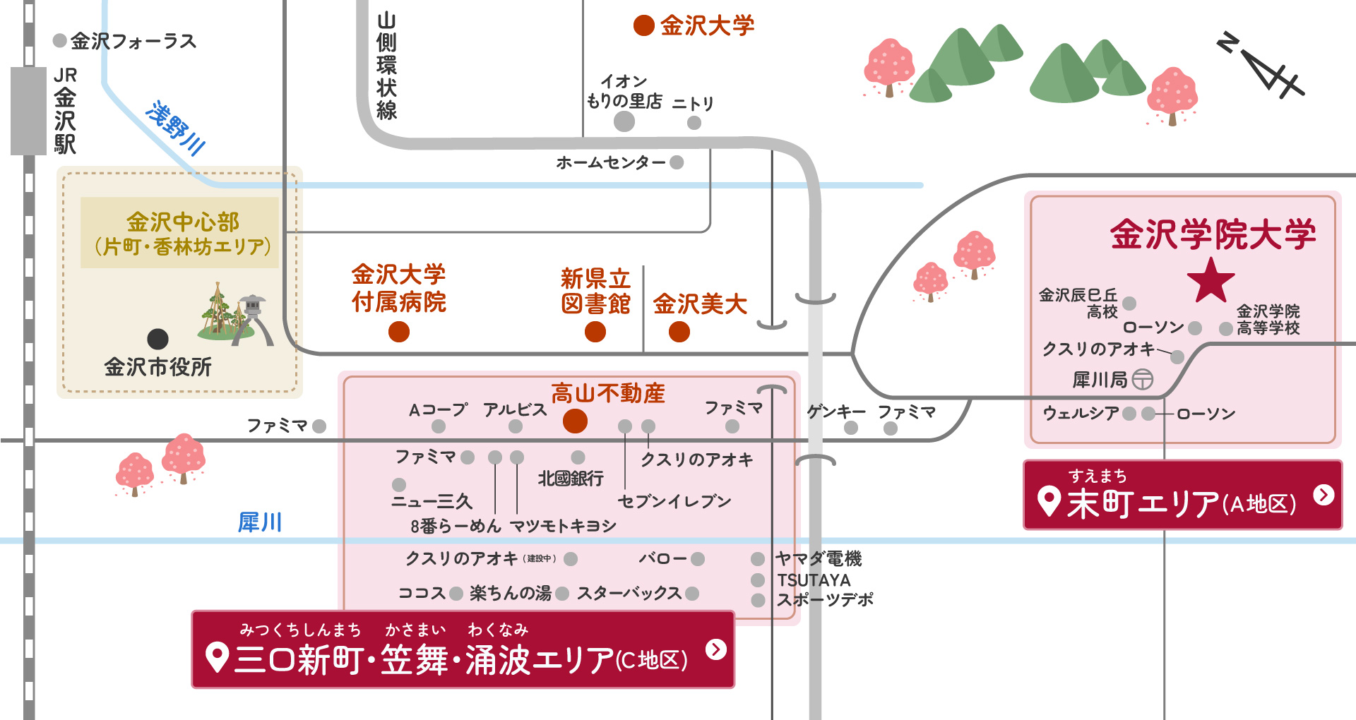 金沢学院大学付近のマップ